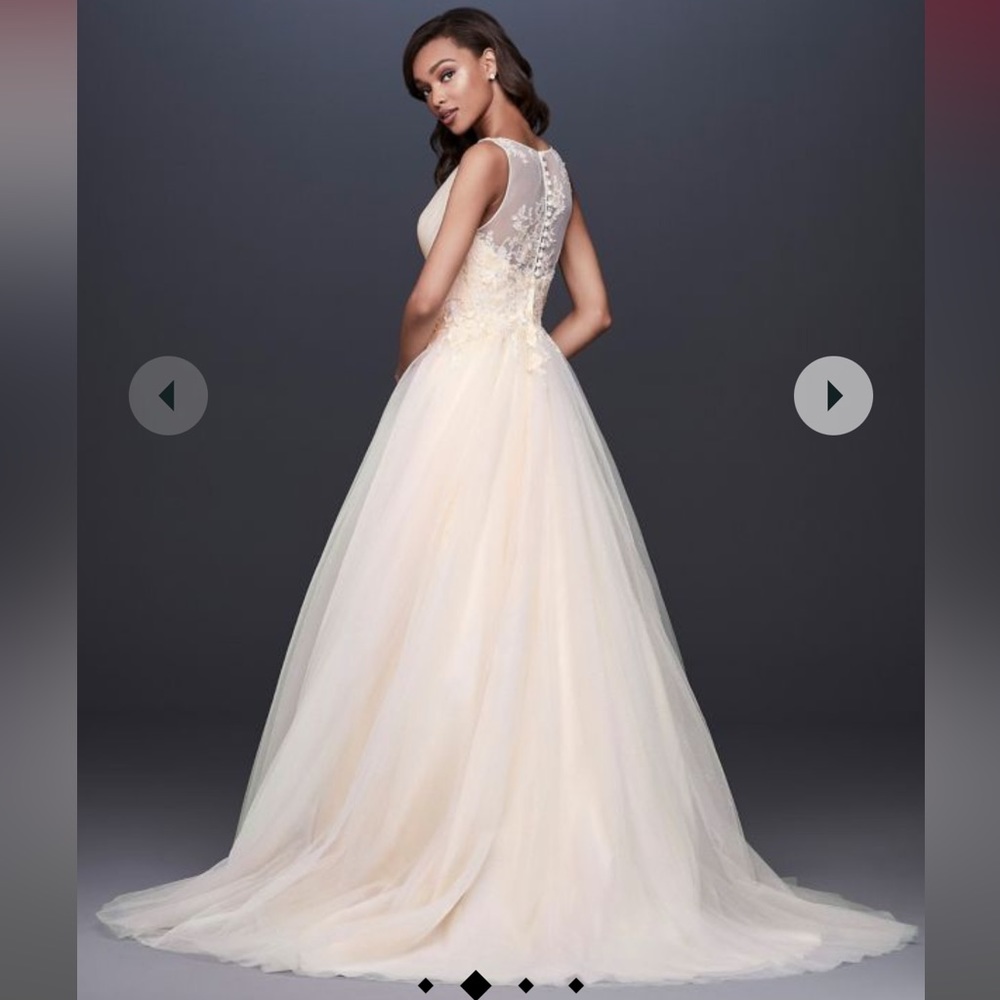David’s Bridal Wedding Dress Size 4 Ivory Champagne ALine Ball Gown Tulle Lace